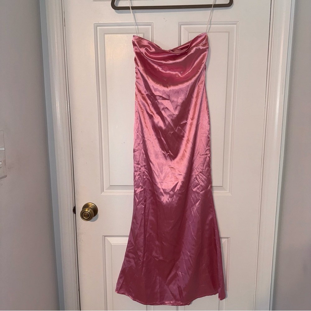 Princess Polly satin pink Shaya Strapless Maxi Dress tie bow back 4 NWT - Picture 3 of 15